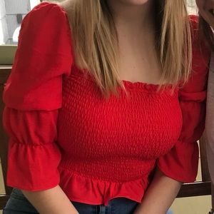 W.A.P.G. Senorita Smocked Top, Red, S (Mixology)